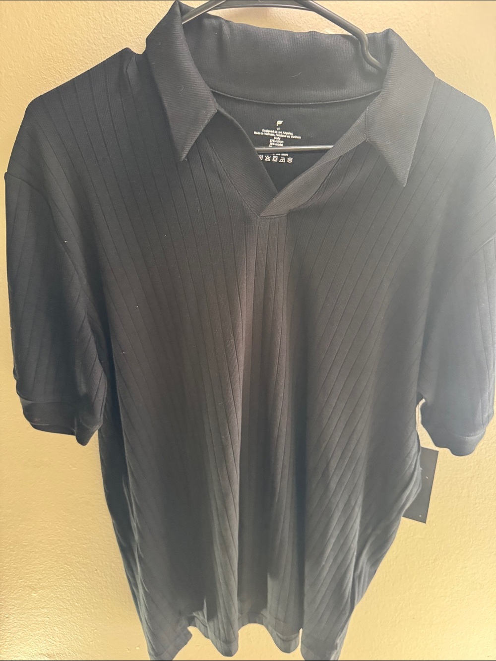 Fabletics Men's Black Ribbed Short-Sleeve Polo